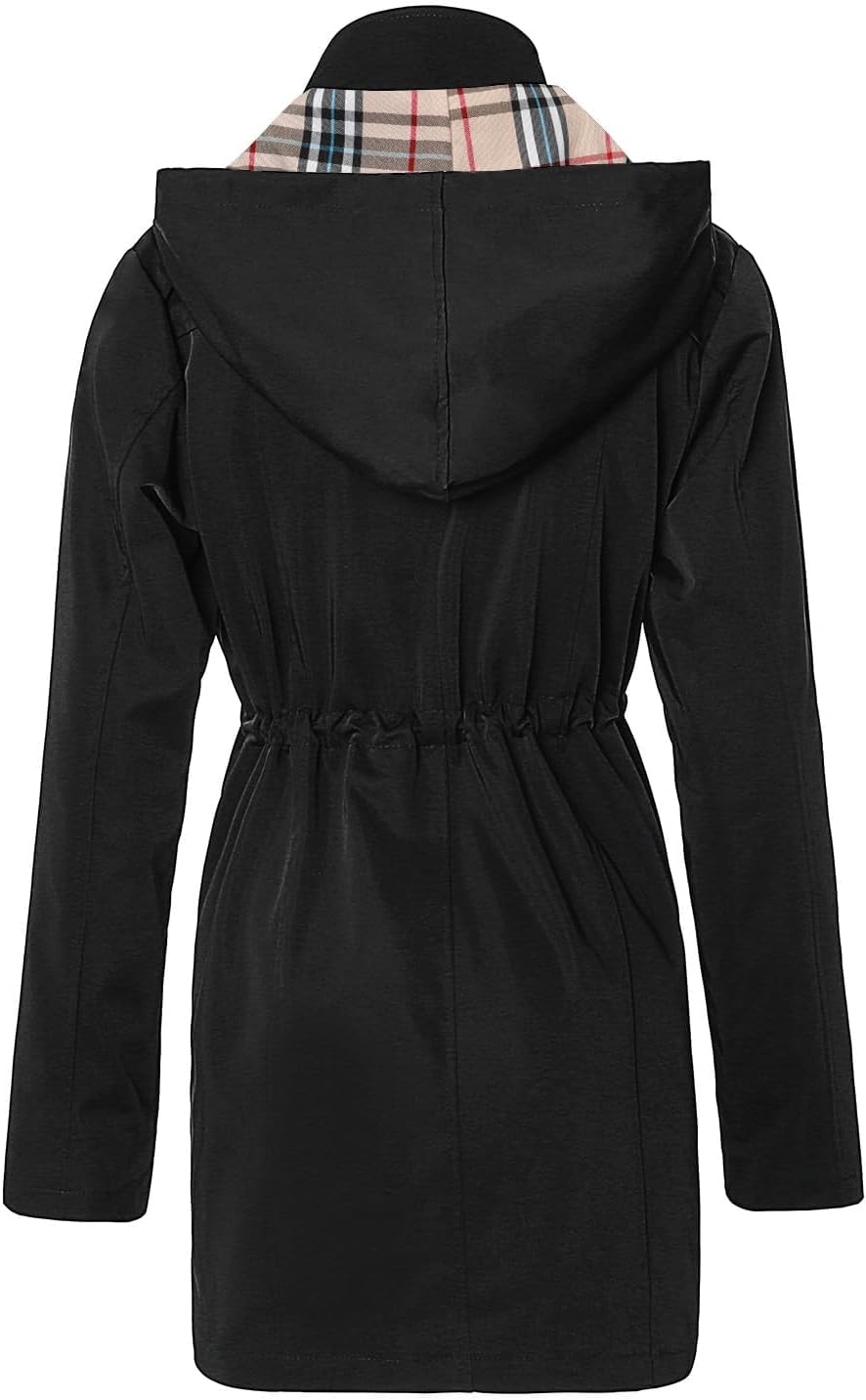 Women's Long Hooded Rain Jacket Outdoor Raincoat Windbreaker